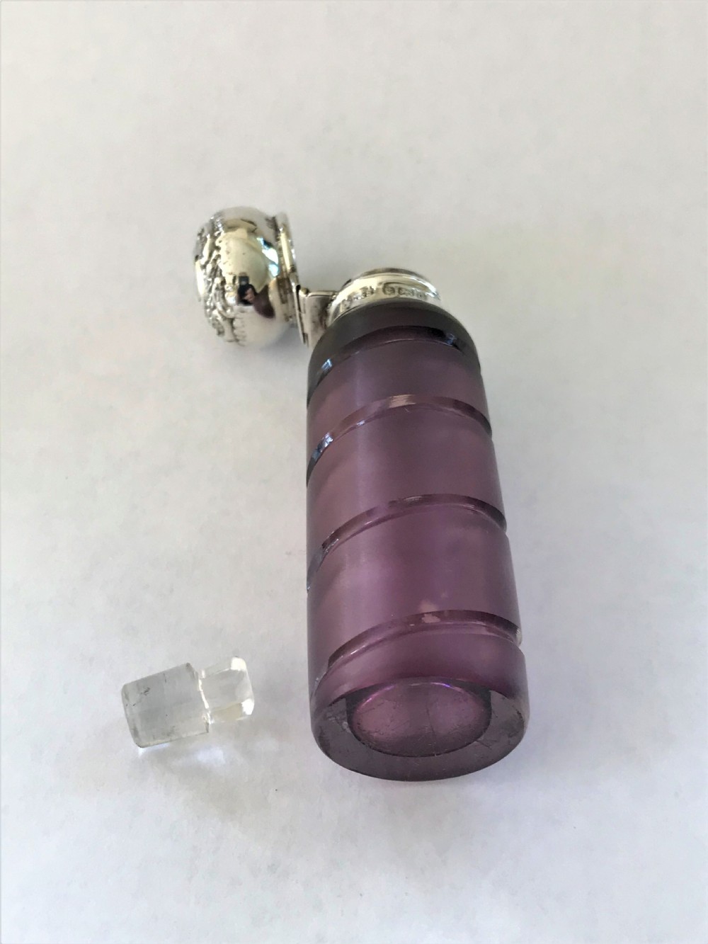 A lovely Edwardian silver mounted amethyst scent bottle View VII