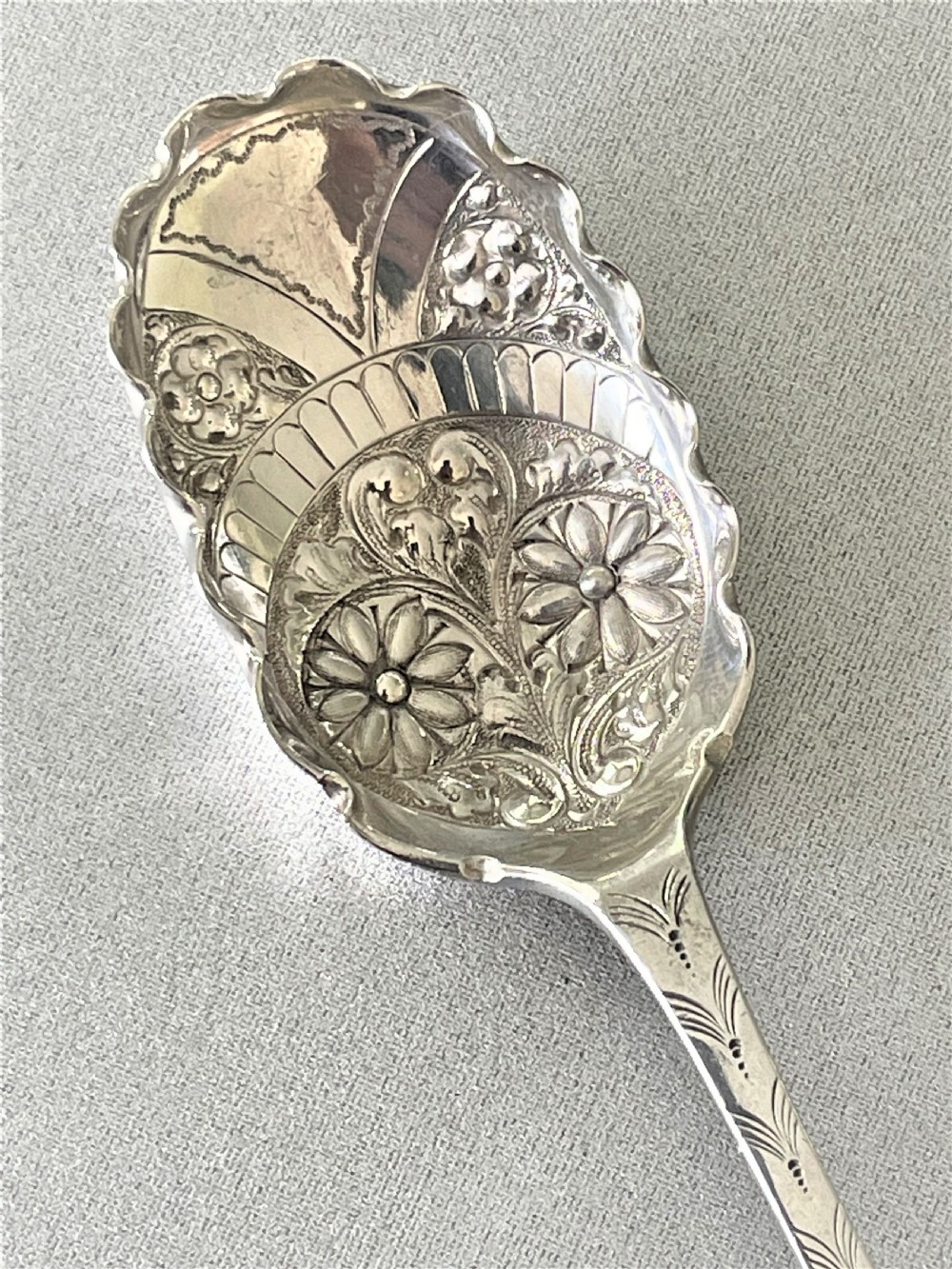 A gorgeous Georgian Revival cut glass preserve jar & silver spoon View VII