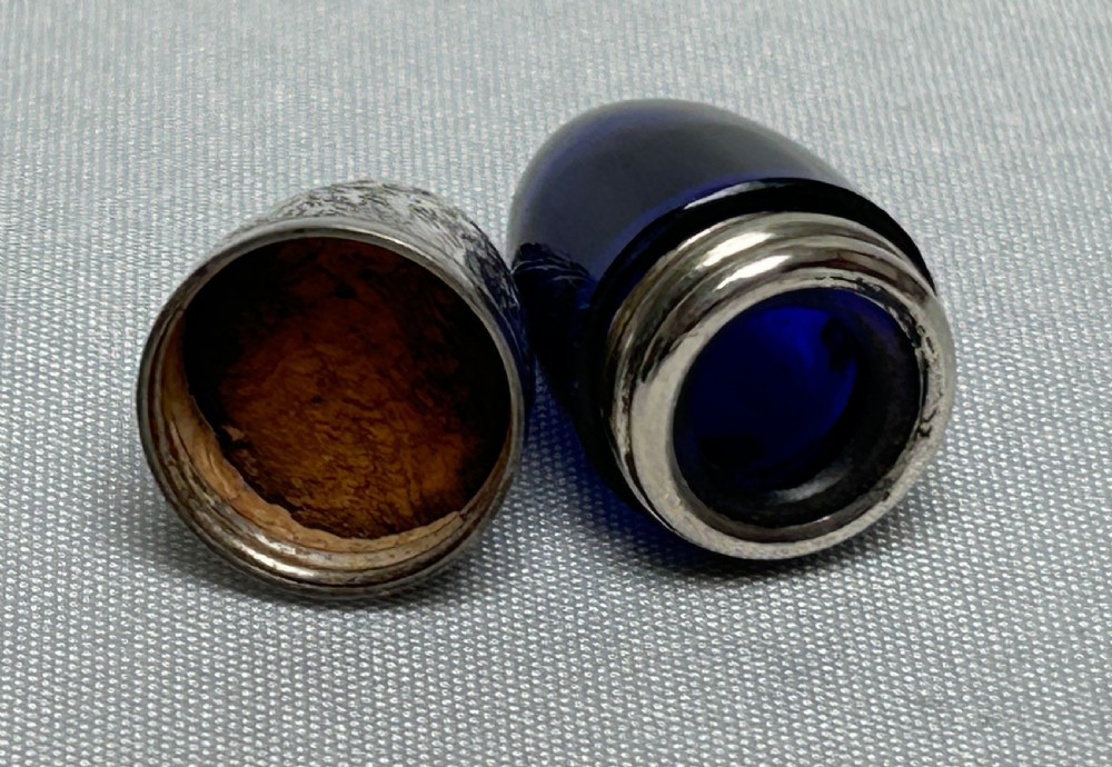 A Victorian Bristol Blue & silver bullet scent bottle View III