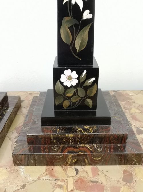 PAIR OF LARGE 19TH CENTURY DERBYSHIRE PIETRA DURA MARBLE OBELISKS - ADDITIONAL PHOTO 1