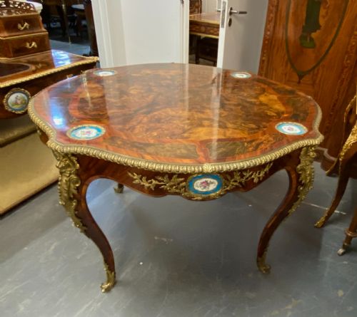 ANTIQUE WALNUT ORMOLU AND SEVRES PORCELAIN CENTRE TABLE FRENCH 1880 - ADDITIONAL PHOTO 3