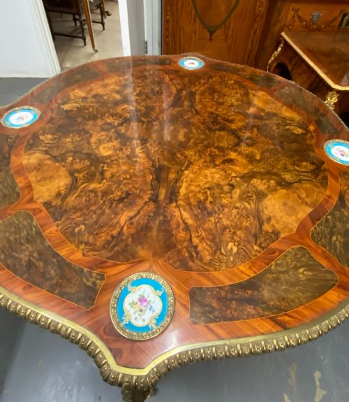 ANTIQUE WALNUT ORMOLU AND SEVRES PORCELAIN CENTRE TABLE FRENCH 1880 - ADDITIONAL PHOTO 4