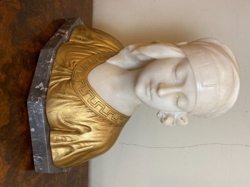 EARLY 20TH CENT ALABASTER ORMOLU BUST OF A YOUNG MAIDEN G V VAERENBERG CIRCA 1910 - ADDITIONAL PHOTO 1