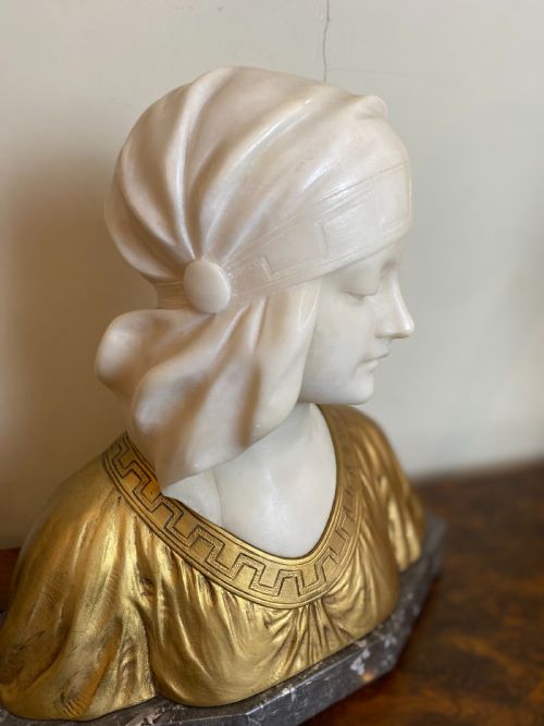 EARLY 20TH CENT ALABASTER ORMOLU BUST OF A YOUNG MAIDEN G V VAERENBERG CIRCA 1910 - ADDITIONAL PHOTO 2
