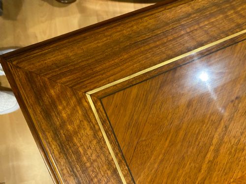 ANTIQUE LOUIS XVI STYLE WALNUT BRASS INLAID GAMES TABLE FRENCH CIRCA 1910 - ADDITIONAL PHOTO 6