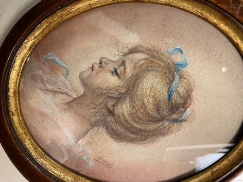 SET OF 6 X VICTORIAN MINIATURE FRAMED PASTEL PORTRAITS FRENCH C 1880 - ADDITIONAL PHOTO 2