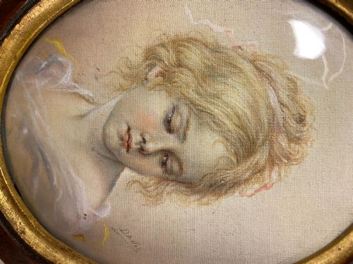 SET OF 6 X VICTORIAN MINIATURE FRAMED PASTEL PORTRAITS FRENCH C 1880 - ADDITIONAL PHOTO 3