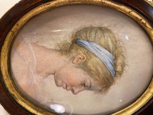 SET OF 6 X VICTORIAN MINIATURE FRAMED PASTEL PORTRAITS FRENCH C 1880 - ADDITIONAL PHOTO 4