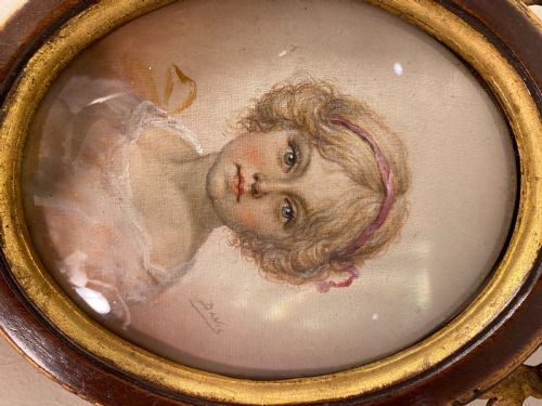 SET OF 6 X VICTORIAN MINIATURE FRAMED PASTEL PORTRAITS FRENCH C 1880 - ADDITIONAL PHOTO 5