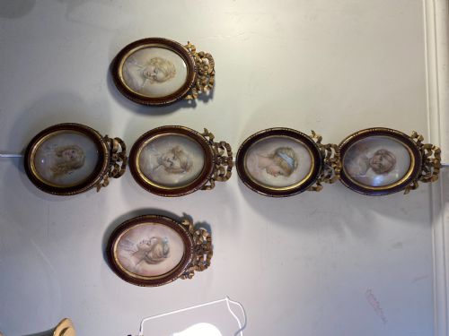 SET OF 6 X VICTORIAN MINIATURE FRAMED PASTEL PORTRAITS FRENCH C 1880 - ADDITIONAL PHOTO 6