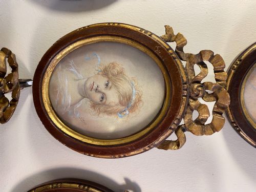 SET OF 6 X VICTORIAN MINIATURE FRAMED PASTEL PORTRAITS FRENCH C 1880 - ADDITIONAL PHOTO 7