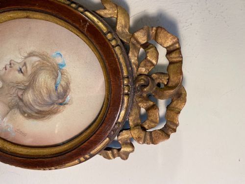 SET OF 6 X VICTORIAN MINIATURE FRAMED PASTEL PORTRAITS FRENCH C 1880 - ADDITIONAL PHOTO 8