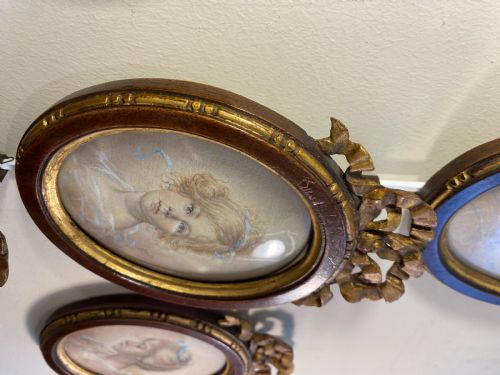 SET OF 6 X VICTORIAN MINIATURE FRAMED PASTEL PORTRAITS FRENCH C 1880 - ADDITIONAL PHOTO 9