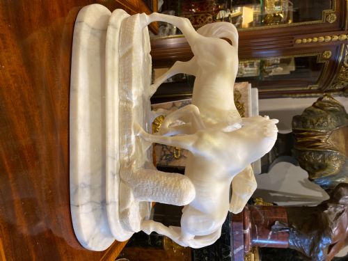 ALABASTER GROUP OF ARABIAN HORSES L'ACCOLADE AFTER J P MENE CIRCA 1900 - ADDITIONAL PHOTO 7