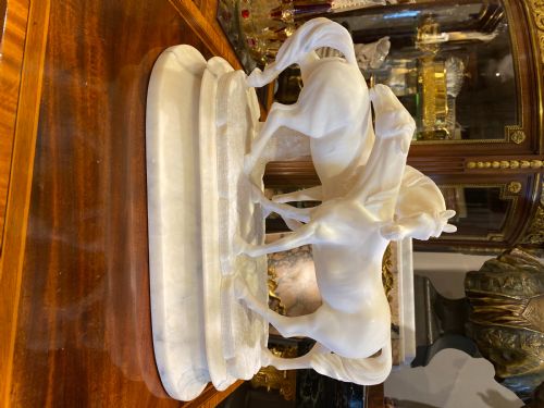 ALABASTER GROUP OF ARABIAN HORSES L'ACCOLADE AFTER J P MENE CIRCA 1900 - ADDITIONAL PHOTO 8