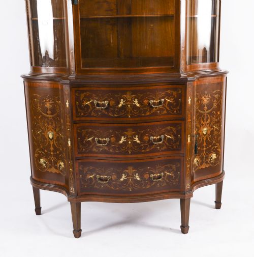 ANTIQUE MARQUETRY SERPENTINE DISPLAY CABINET BY EDWARDS ROBERTS ENGLISH 19TH CENT - ADDITIONAL PHOTO 4