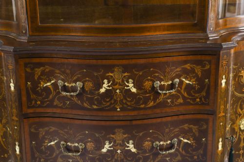 ANTIQUE MARQUETRY SERPENTINE DISPLAY CABINET BY EDWARDS ROBERTS ENGLISH 19TH CENT - ADDITIONAL PHOTO 5