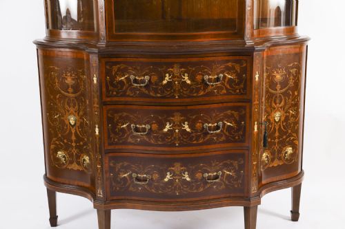ANTIQUE MARQUETRY SERPENTINE DISPLAY CABINET BY EDWARDS ROBERTS ENGLISH 19TH CENT - ADDITIONAL PHOTO 6