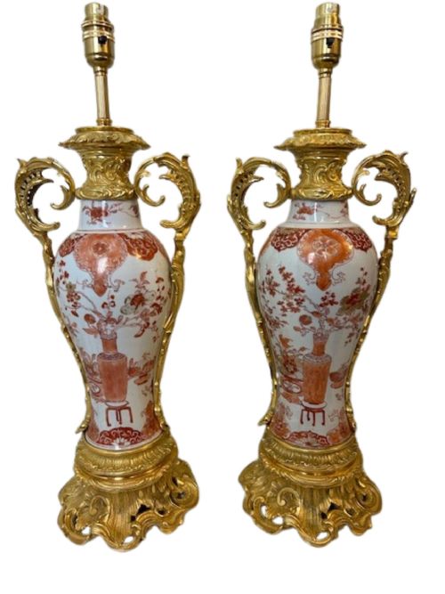 antique pair of chinese porcelain baluster vase ormolu table lamps c 1880 - CATEGORY: ANTIQUE LIGHTING - DATED 1880