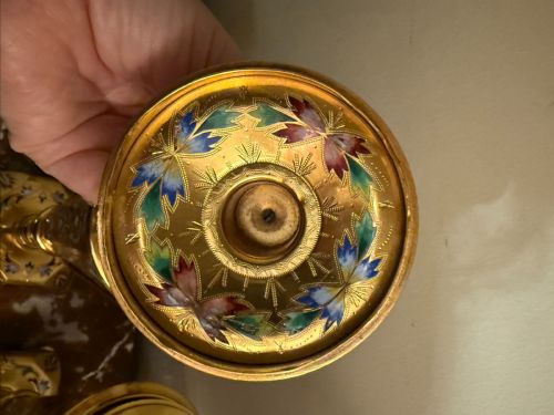 PAIR OF NAPOLEON III STYLE ENAMELLED BRONZE URNS CANDLE HOLDERS FRENCH C 1870 - ADDITIONAL PHOTO 7