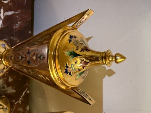 PAIR OF NAPOLEON III STYLE ENAMELLED BRONZE URNS CANDLE HOLDERS FRENCH C 1870 - ADDITIONAL PHOTO 9