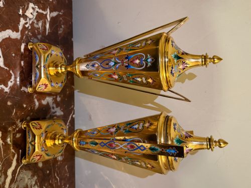 PAIR OF NAPOLEON III STYLE ENAMELLED BRONZE URNS CANDLE HOLDERS FRENCH C 1870 - ADDITIONAL PHOTO 10