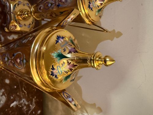 PAIR OF NAPOLEON III STYLE ENAMELLED BRONZE URNS CANDLE HOLDERS FRENCH C 1870 - ADDITIONAL PHOTO 11