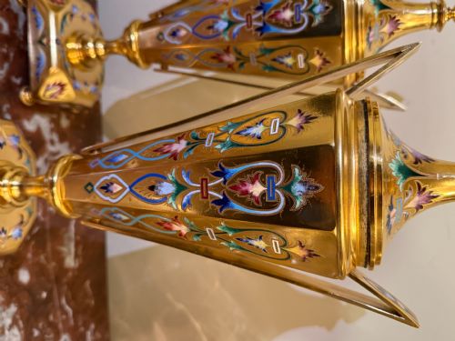 PAIR OF NAPOLEON III STYLE ENAMELLED BRONZE URNS CANDLE HOLDERS FRENCH C 1870 - ADDITIONAL PHOTO 12