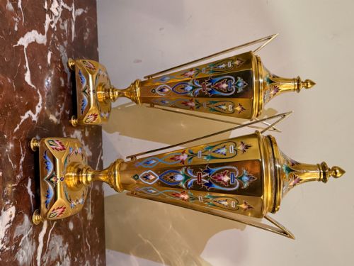 PAIR OF NAPOLEON III STYLE ENAMELLED BRONZE URNS CANDLE HOLDERS FRENCH C 1870 - ADDITIONAL PHOTO 13