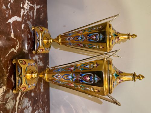 PAIR OF NAPOLEON III STYLE ENAMELLED BRONZE URNS CANDLE HOLDERS FRENCH C 1870 - ADDITIONAL PHOTO 14