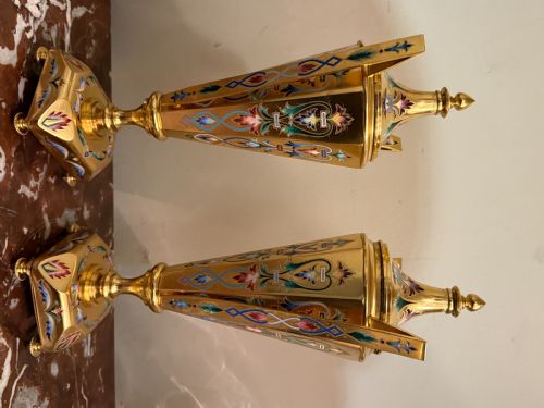 PAIR OF NAPOLEON III STYLE ENAMELLED BRONZE URNS CANDLE HOLDERS FRENCH C 1870 - ADDITIONAL PHOTO 15