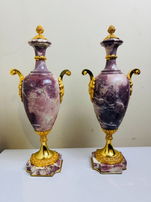 PAIR OF 19TH CENTURY MARBLE BRONZE URN CASSOLETTES FRENCH CIRCA 1880 - ADDITIONAL PHOTO 1