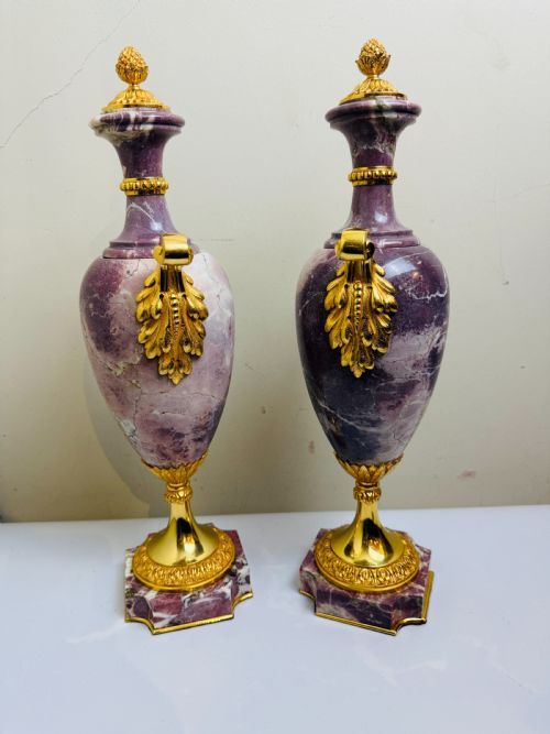 PAIR OF 19TH CENTURY MARBLE BRONZE URN CASSOLETTES FRENCH CIRCA 1880 - ADDITIONAL PHOTO 2