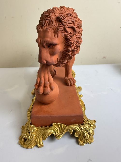 19TH CENTURY TERRACOTTA ORMOLU MEDICI LION FRENCH C 1890 - ADDITIONAL PHOTO 6