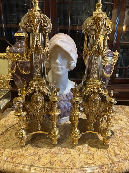 EXCEPTIONAL PAIR OF ANTIQUE GILT BRONZE TABLE LAMPS FRENCH CIRCA 1880 - ADDITIONAL PHOTO 13