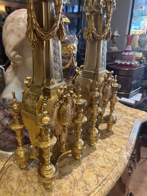 EXCEPTIONAL PAIR OF ANTIQUE GILT BRONZE TABLE LAMPS FRENCH CIRCA 1880 - ADDITIONAL PHOTO 14