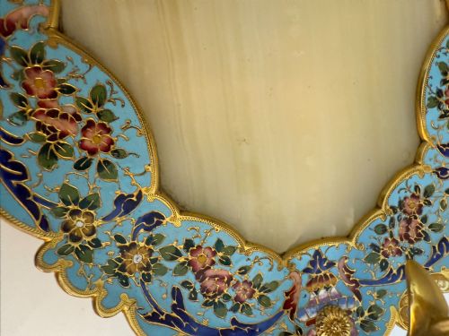 ANTIQUE ORMOLU CHAMPLEVE ENAMEL ONYX CENTREPIECETRAY FRENCH C 1900 - ADDITIONAL PHOTO 2