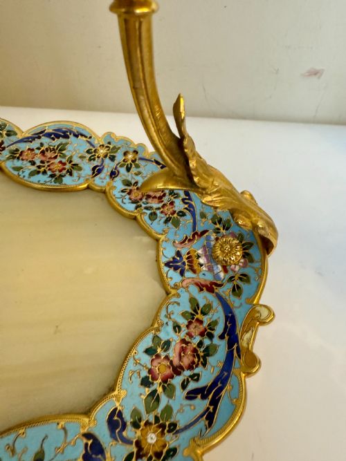 ANTIQUE ORMOLU CHAMPLEVE ENAMEL ONYX CENTREPIECETRAY FRENCH C 1900 - ADDITIONAL PHOTO 3