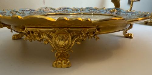 ANTIQUE ORMOLU CHAMPLEVE ENAMEL ONYX CENTREPIECETRAY FRENCH C 1900 - ADDITIONAL PHOTO 5