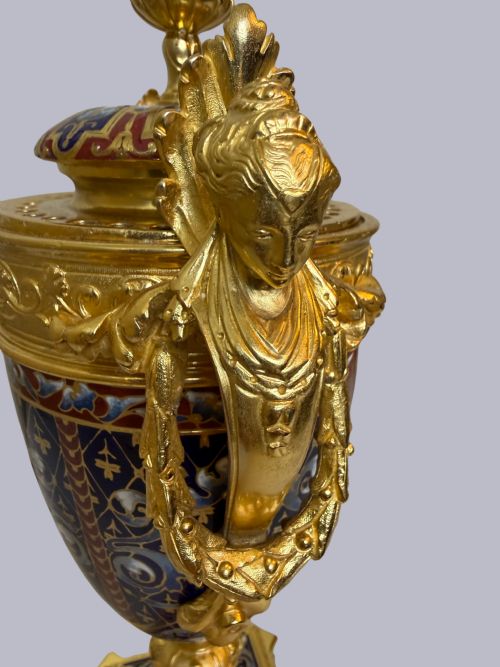 19TH CENTURY FRENCH CHAMPLEVE AND GILT BRONZE LIDDED VASE - ADDITIONAL PHOTO 2