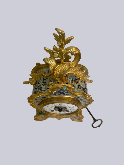 ORNATE FRENCH CHAMPLEVE AND GILT BRONZE TABLE CLOCK - ADDITIONAL PHOTO 1