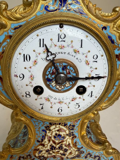 ORNATE FRENCH CHAMPLEVE AND GILT BRONZE TABLE CLOCK - ADDITIONAL PHOTO 3