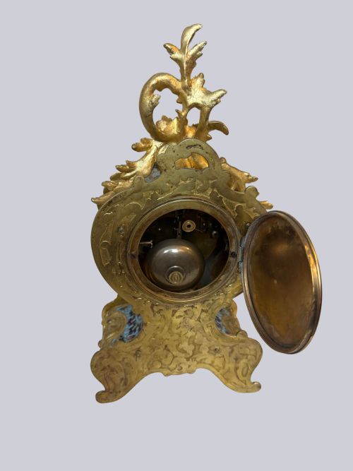 ORNATE FRENCH CHAMPLEVE AND GILT BRONZE TABLE CLOCK - ADDITIONAL PHOTO 4
