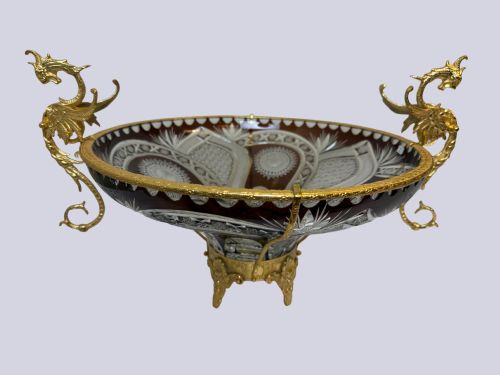 EARLY 20TH CENTURY COLOURED GLASS AND GILT BRONZE CENTRE PIECE BOWL - ADDITIONAL PHOTO 6