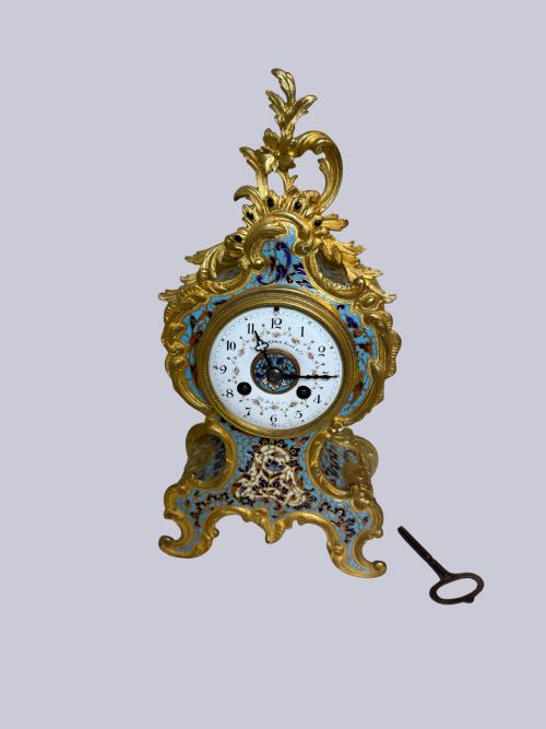 ORNATE FRENCH CHAMPLEVE AND GILT BRONZE TABLE CLOCK - ADDITIONAL PHOTO 6
