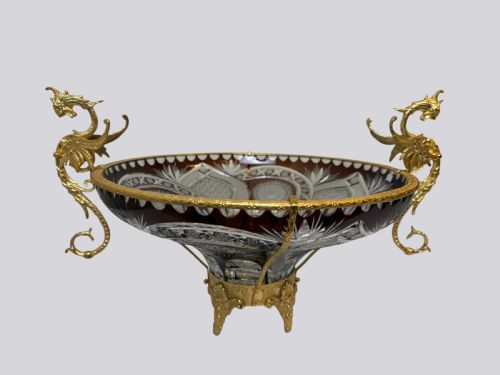 EARLY 20TH CENTURY COLOURED GLASS AND GILT BRONZE CENTRE PIECE BOWL - ADDITIONAL PHOTO 1