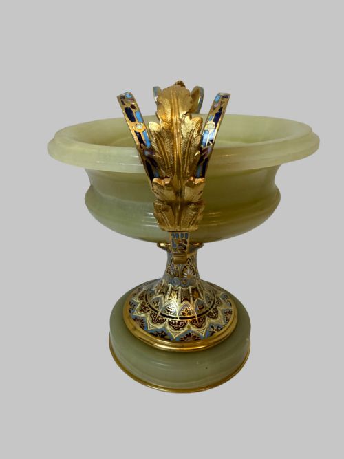 19TH C FRENCH GREEN ONYX CENTREPIECE BOWL WITH CHAMPLEV ENAMEL AND GILT BRONZE DETAILING - ADDITIONAL PHOTO 7