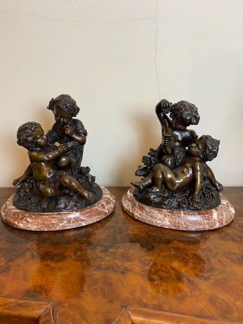 LATE 19TH CENT PAIR OF BRONZE PUTTI GROUPS ON MARBLE BASES AFTER CLODION FRENCH C 1890 - ADDITIONAL PHOTO 1