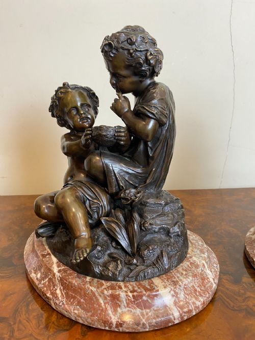 LATE 19TH CENT PAIR OF BRONZE PUTTI GROUPS ON MARBLE BASES AFTER CLODION FRENCH C 1890 - ADDITIONAL PHOTO 3