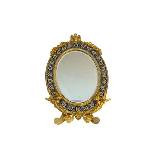 LATE 19TH C FRENCH CHAMPLEVE AND GILT BRONZE LARGE TABLE MIRROR